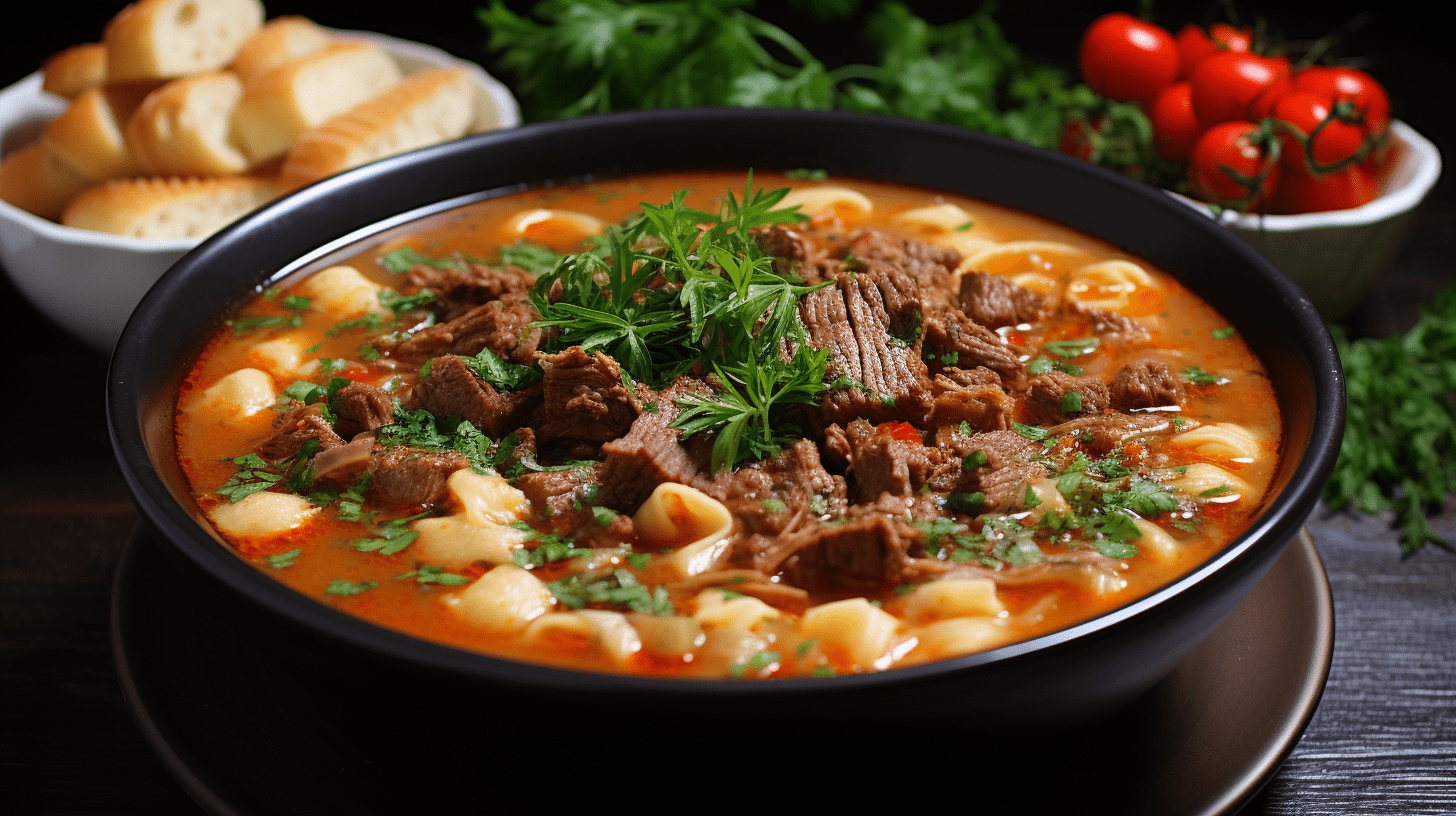 Diabetic beef, tomato, and macaroni soup