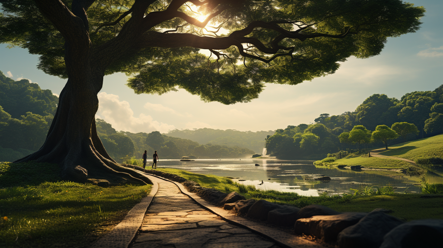 park setting with a person jogging